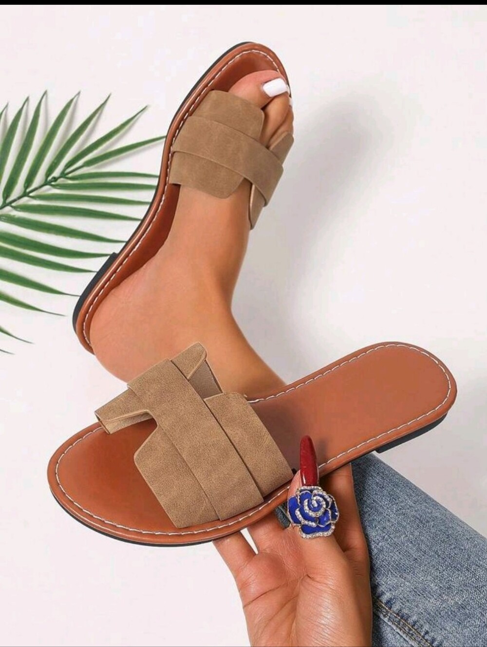NEW Women's Tan Slip-On Suede Slide Sandals